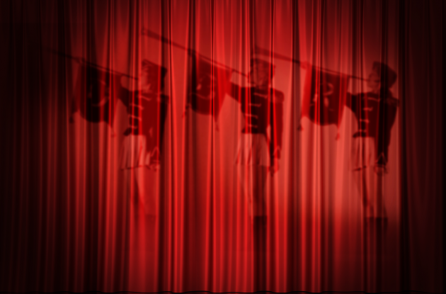 Cinema carpet with silhouette of trumpeters